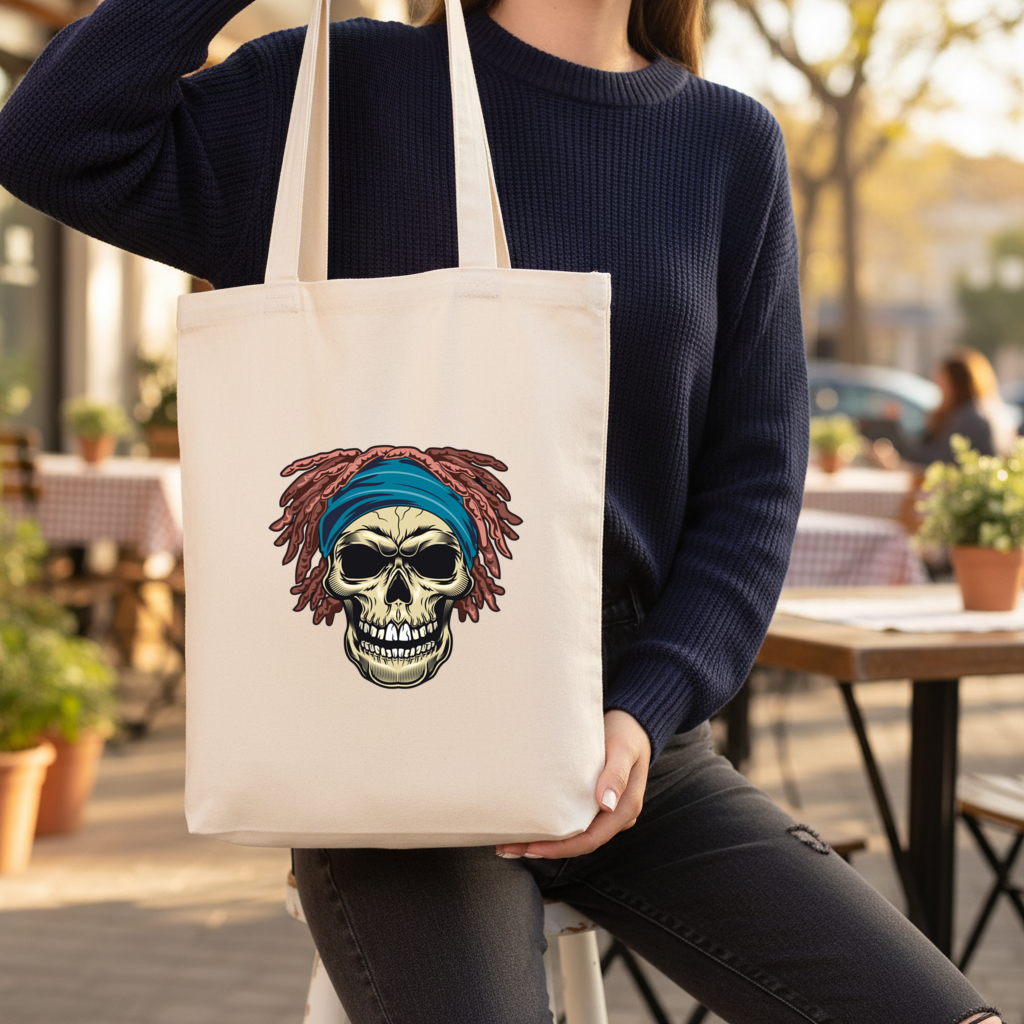 Bandana Dreadlock Skull Gusseted Canvas Tote Bag