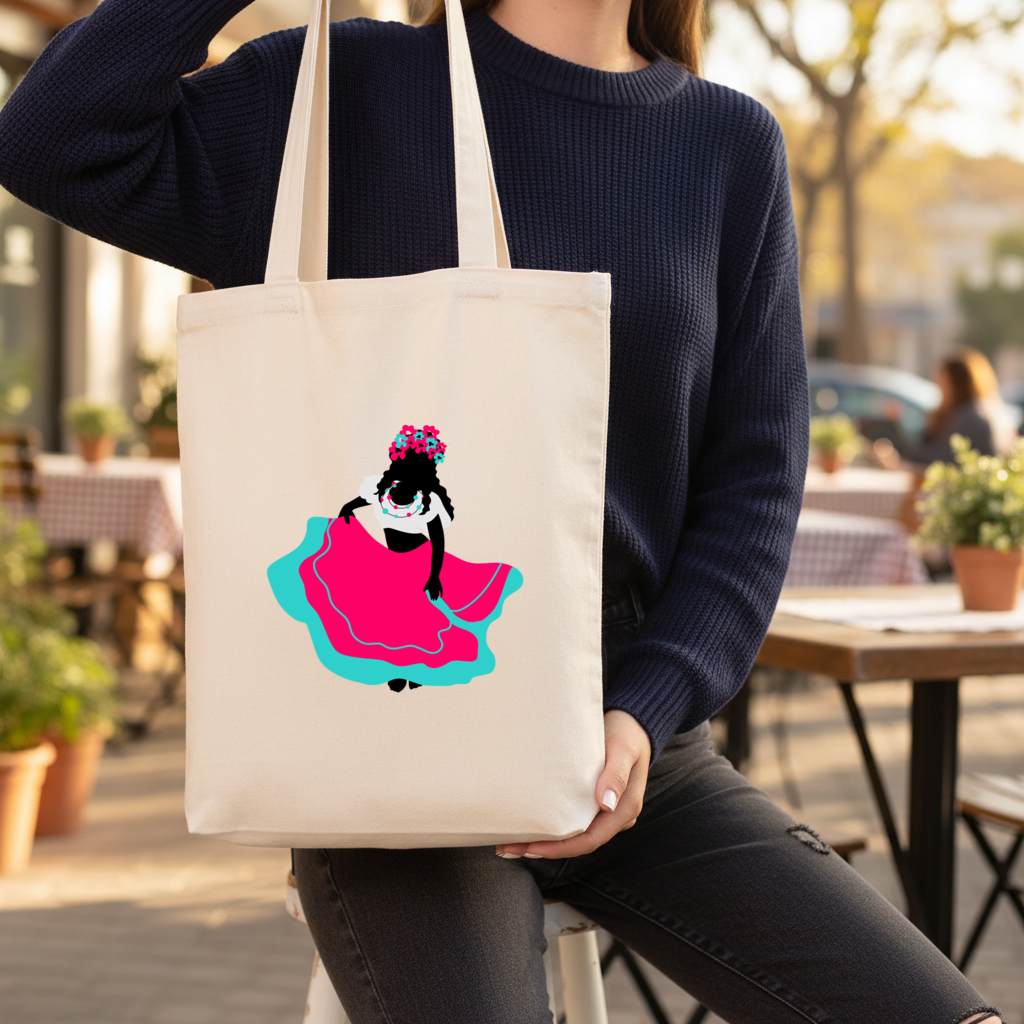 Mexican Folklorico Dancer Silhouette Gusseted Canvas Tote Bag