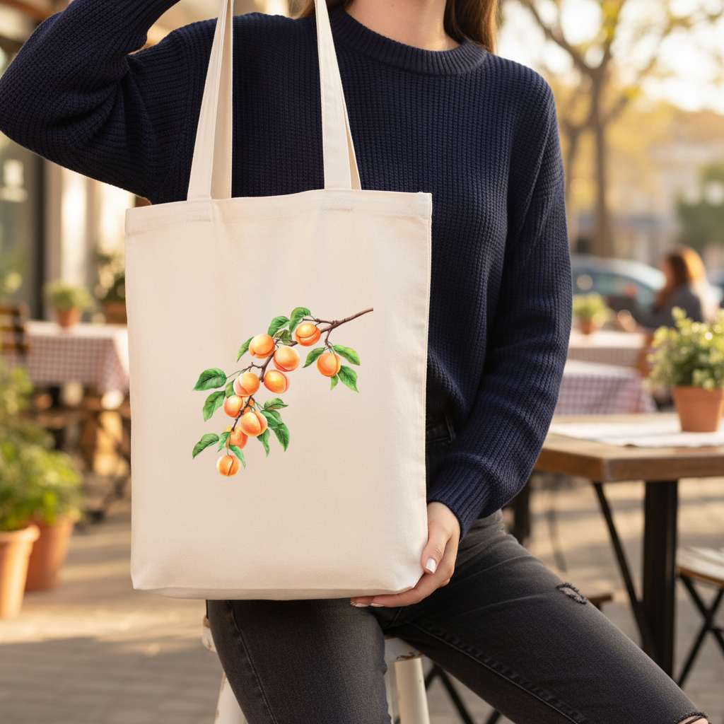 Ripe Orange Apricot Fruit Branch Gusseted Canvas Tote Bag