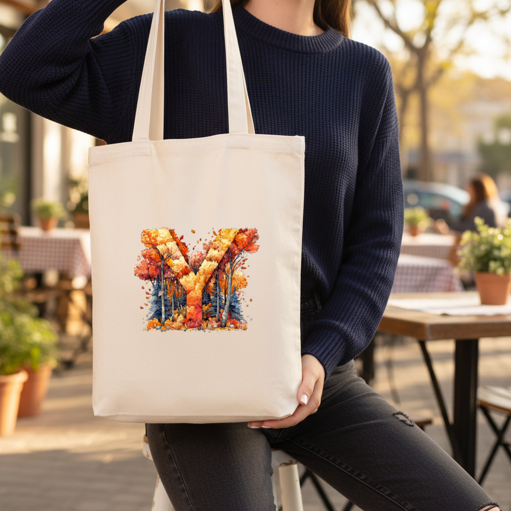 Autumn Forest Letter Y Gusseted Canvas Tote Bag
