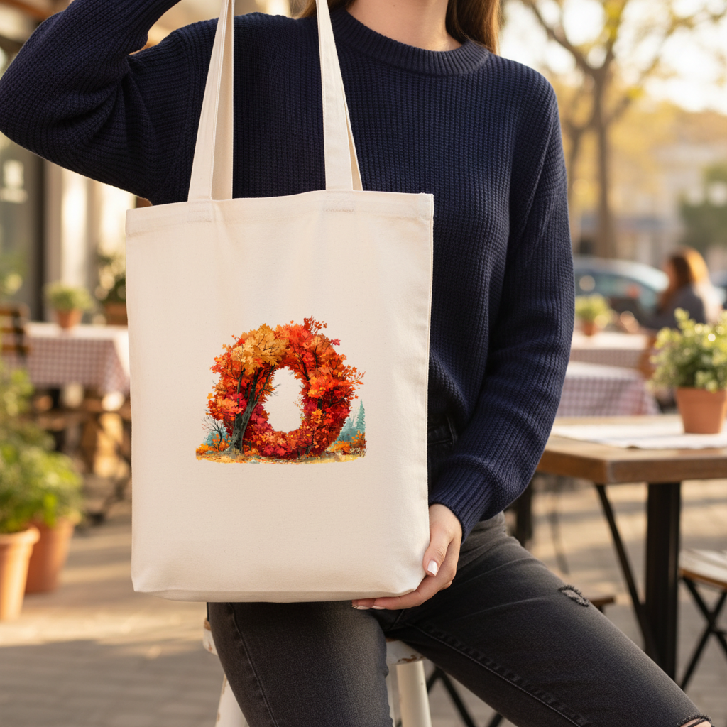 Autumn Leaf Letter O Gusseted Canvas Tote Bag