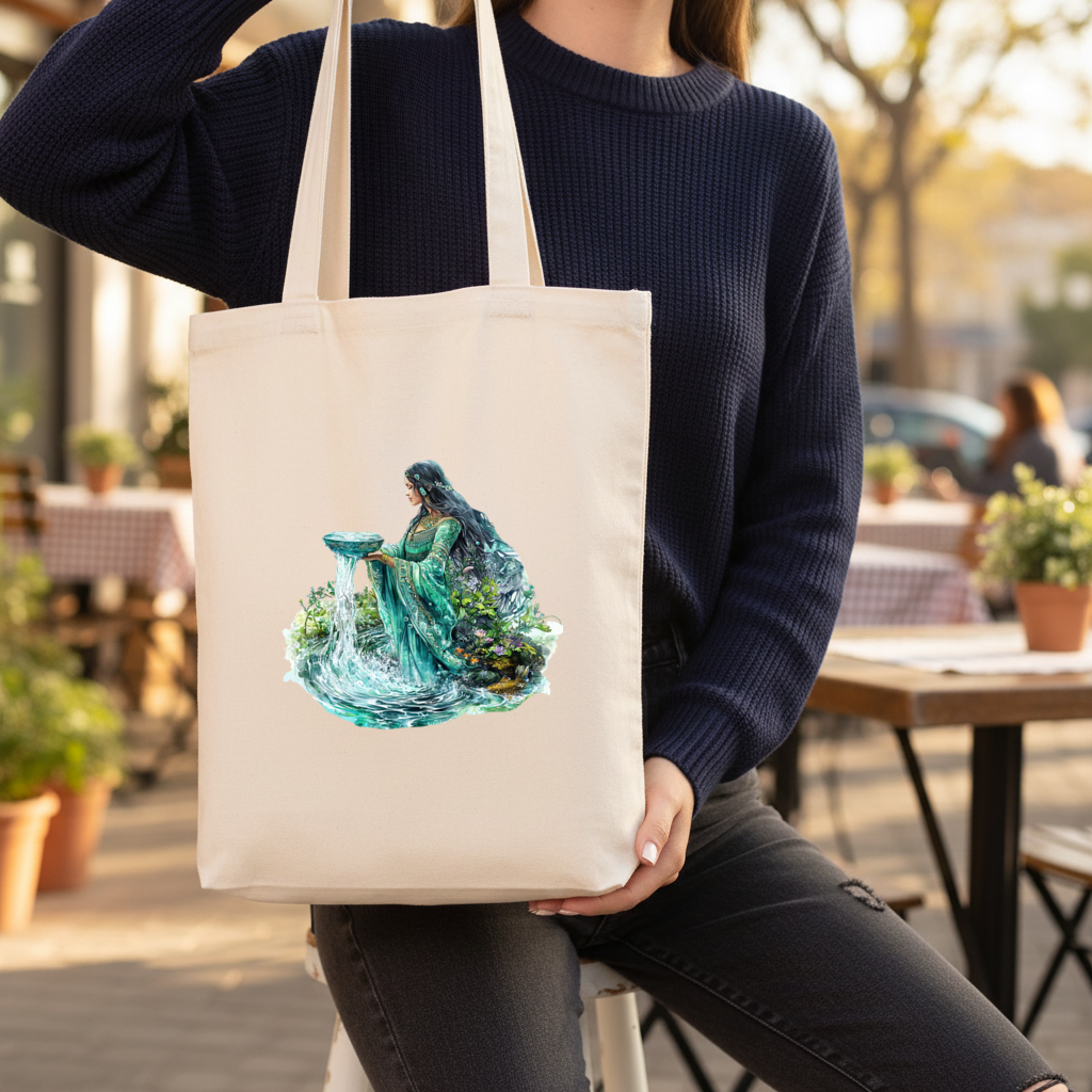 Ethereal Water Goddess Gusseted Canvas Tote Bag