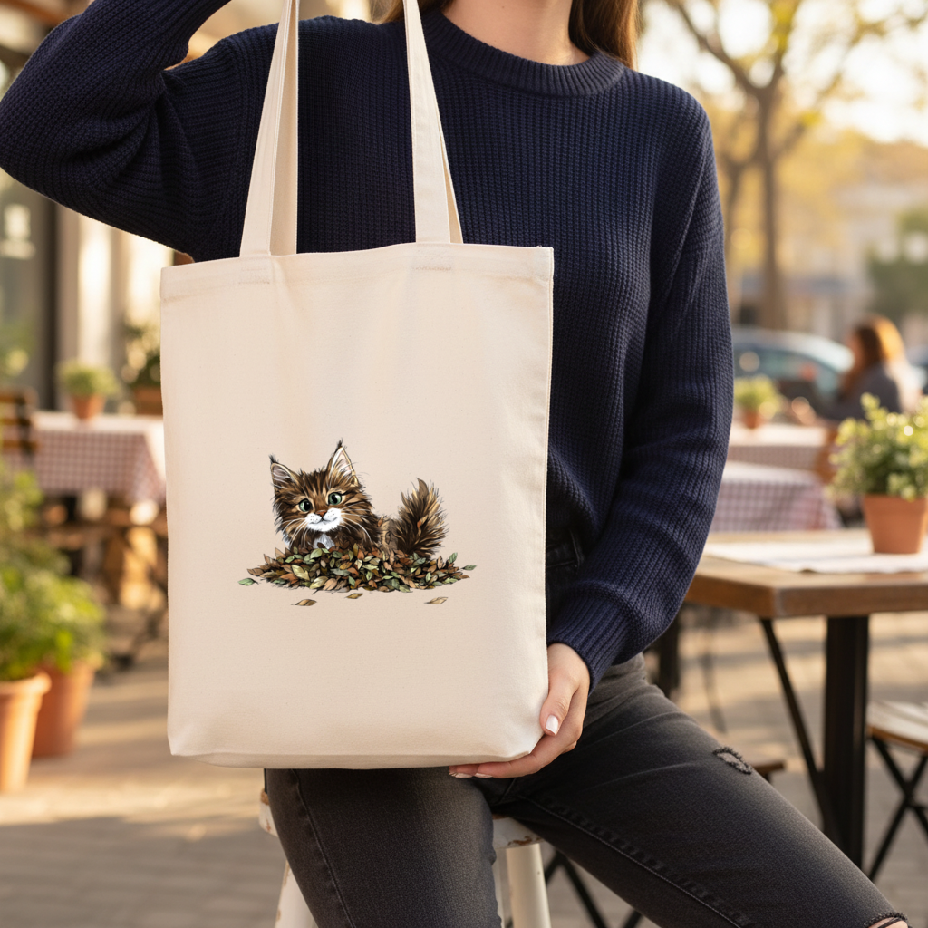 Cute Fluffy Kitten in Autumn Leaves 