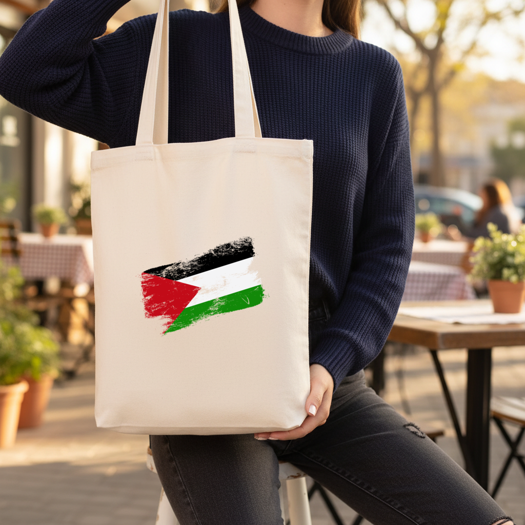 Palestine Resistance Flag Brush Stroke Gusseted Canvas Tote Bag