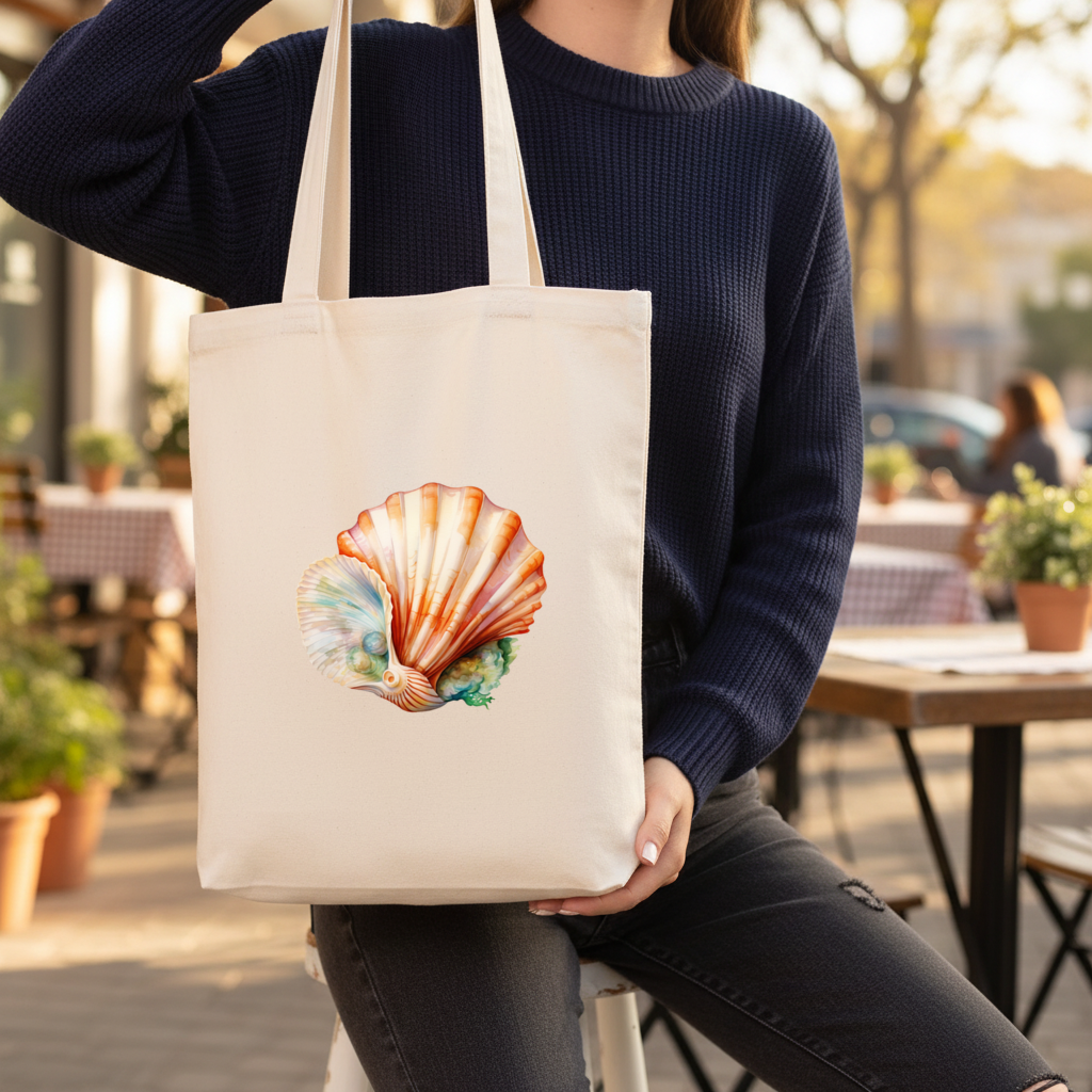 Iridescent Pearls in Orange Scallop Seashell 