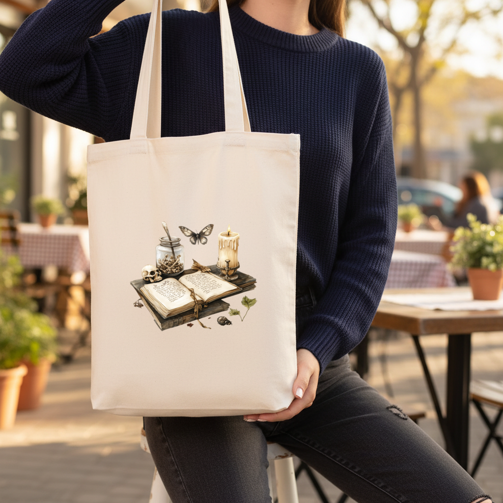 Vintage Dark Academia Grimoire Gusseted Canvas Tote Bag