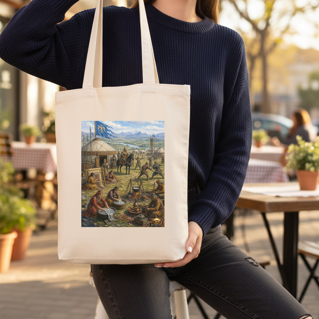 Ancient Steppe Heritage Historic Turkish Camp Scene Art Gusseted Canvas Tote Bag