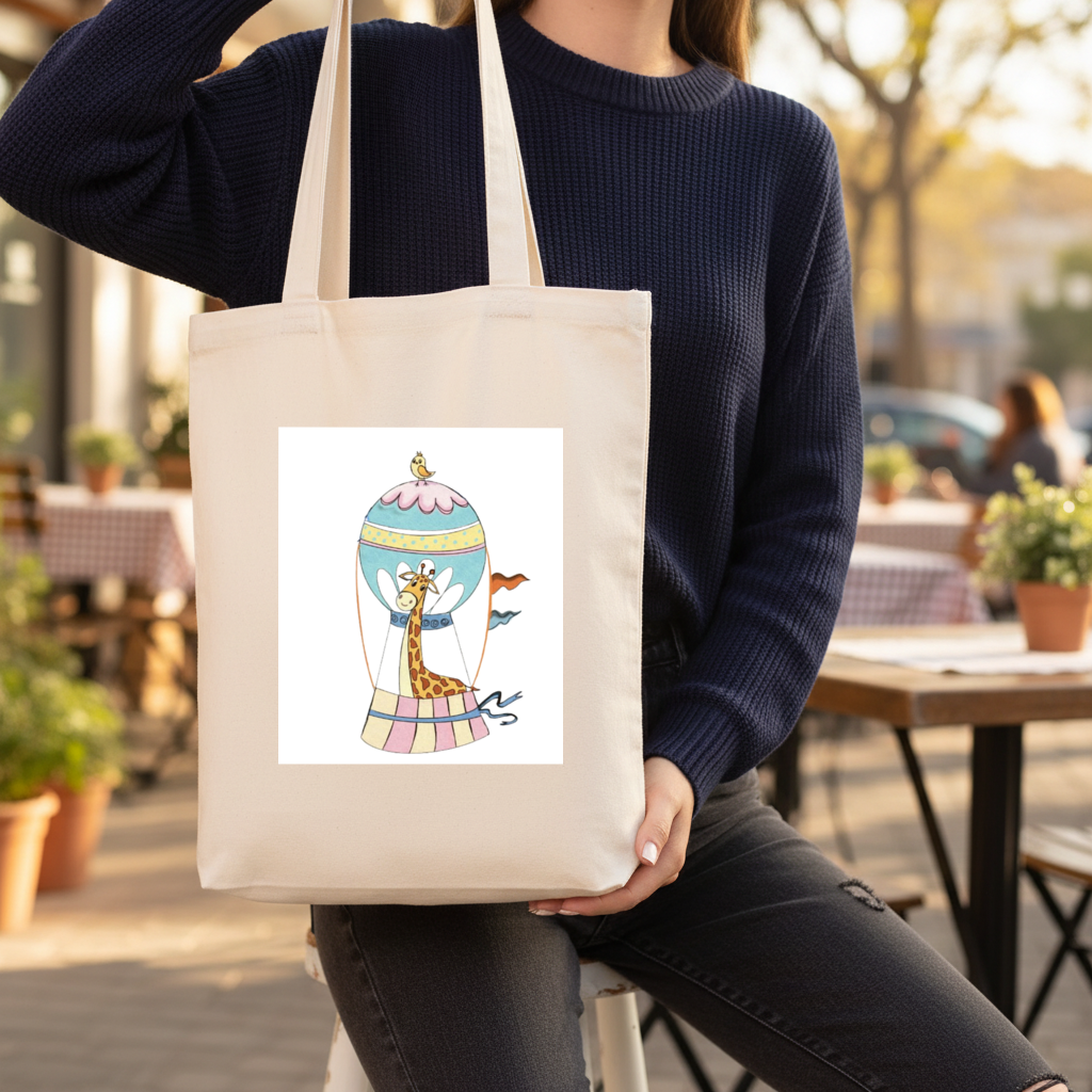Özgür Zürafa Gusseted Canvas Tote Bag