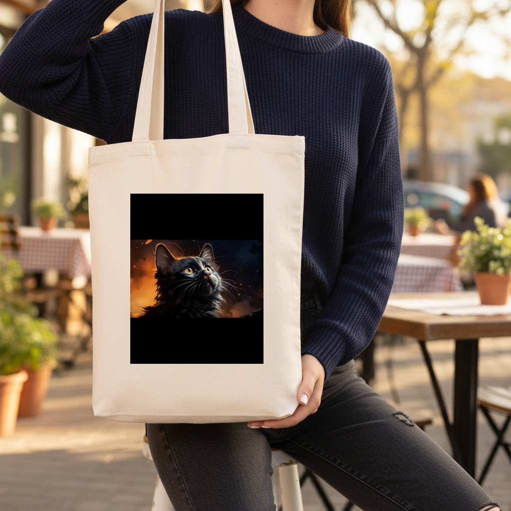 Black Cat Digital Art Gusseted Canvas Tote Bag