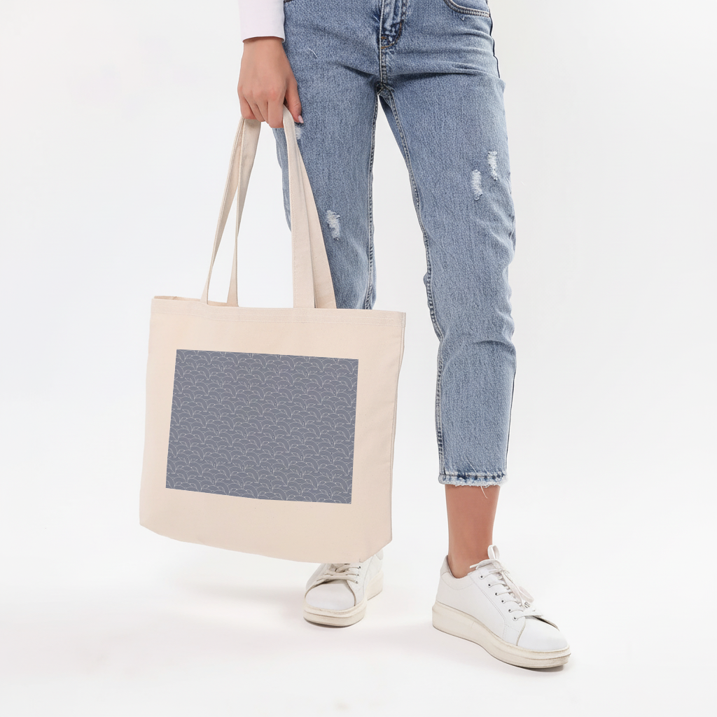 Navy and White Semi Circle Geometric Pattern Horizontal Canvas Tote Bag