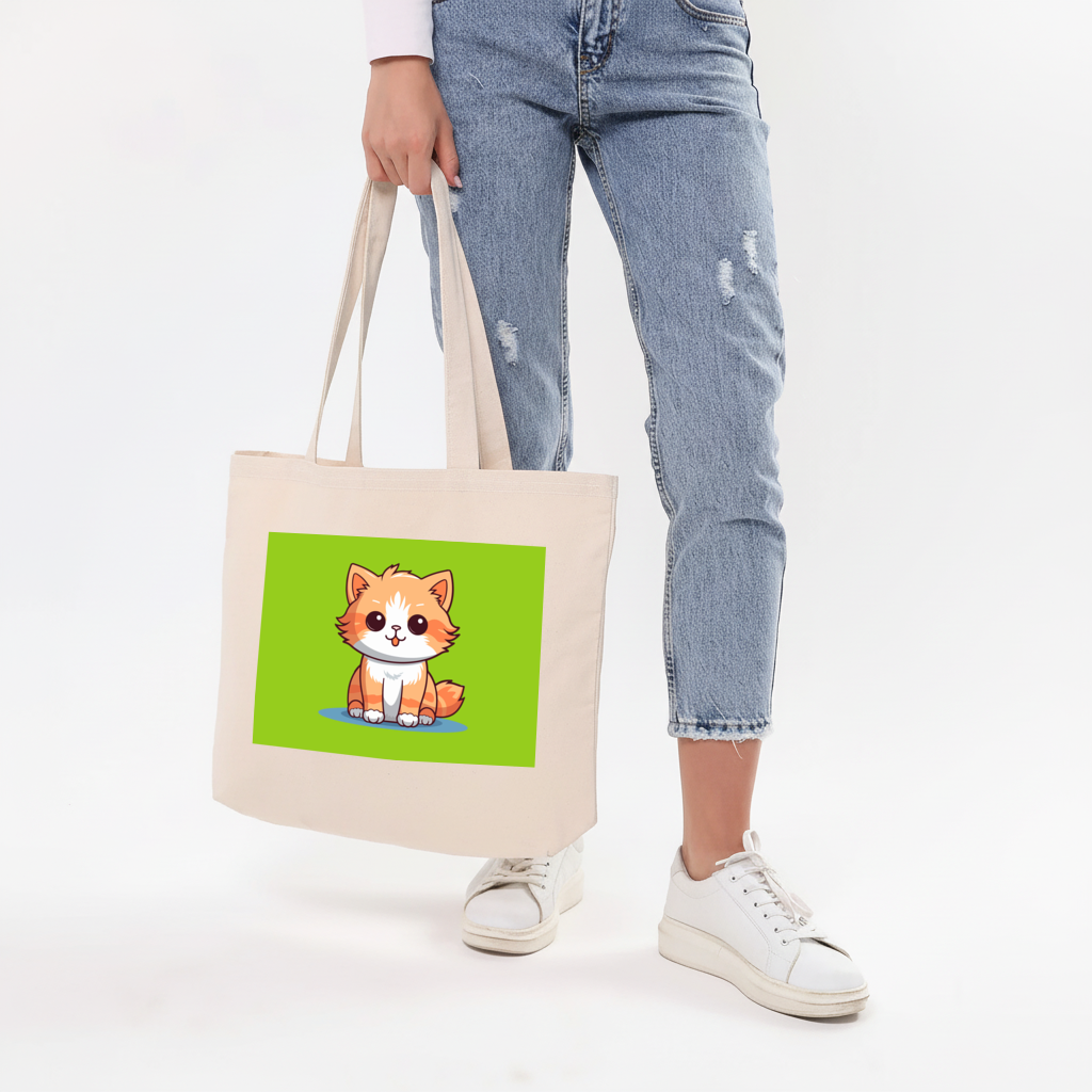 Cute Orange Cat Illustration Horizontal Canvas Tote Bag