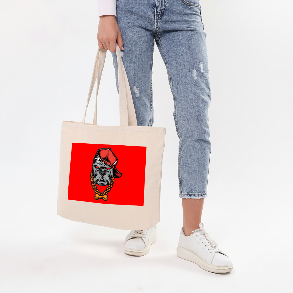 Hip Hop Style Gangster Dog Illustration Horizontal Canvas Tote Bag