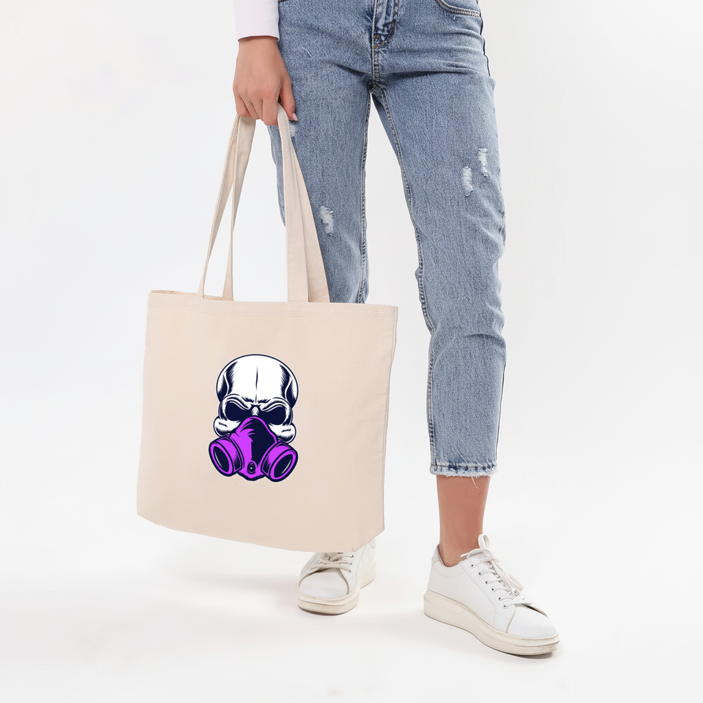Skull with Gas Mask Illustration Modern and Edgy Design Horizontal Canvas Tote Bag