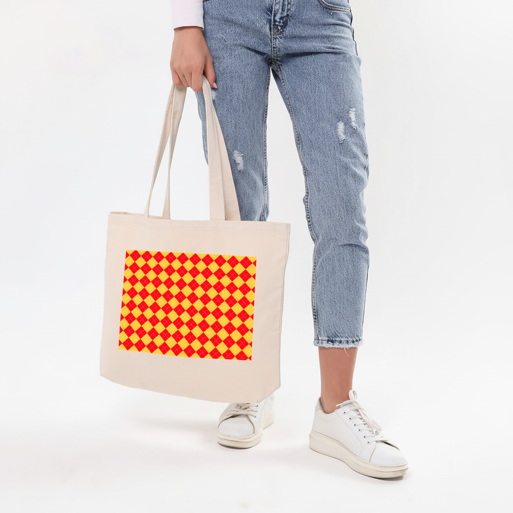 Red and Yellow Argyle Geometric Pattern Background Horizontal Canvas Tote Bag