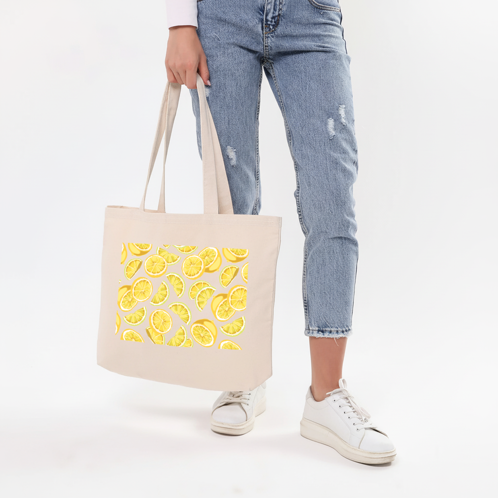 Fresh Lemon Slices Vibrant Summer Pattern Horizontal Canvas Tote Bag