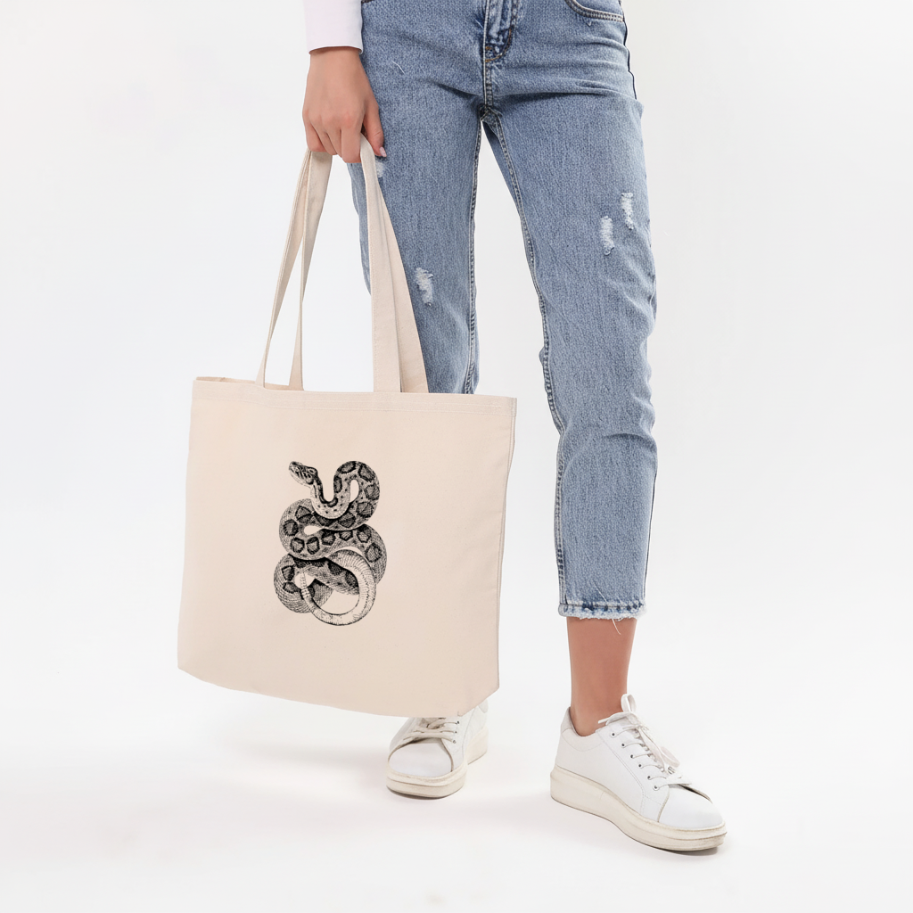 Detailed Vintage Rattlesnake Illustration Horizontal Canvas Tote Bag
