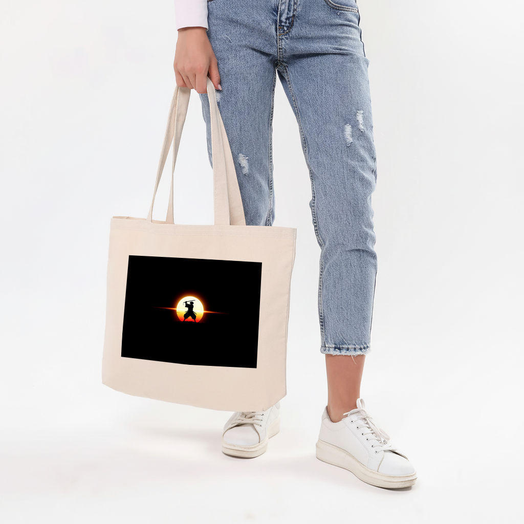 Samurai Silhouette Under the Rising Sun Honor and Strength Horizontal Canvas Tote Bag