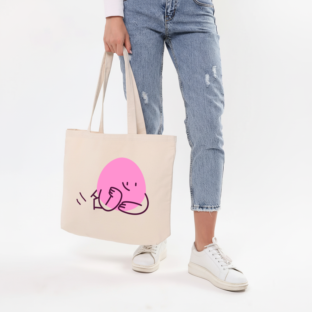 Cute Pink Lying Character Illustration Horizontal Canvas Tote Bag