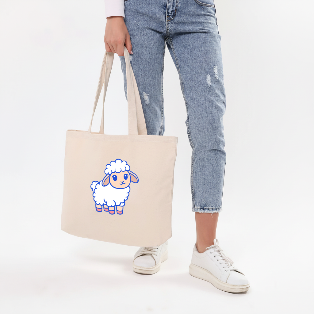 Cute Kawaii Lamb Horizontal Canvas Tote Bag