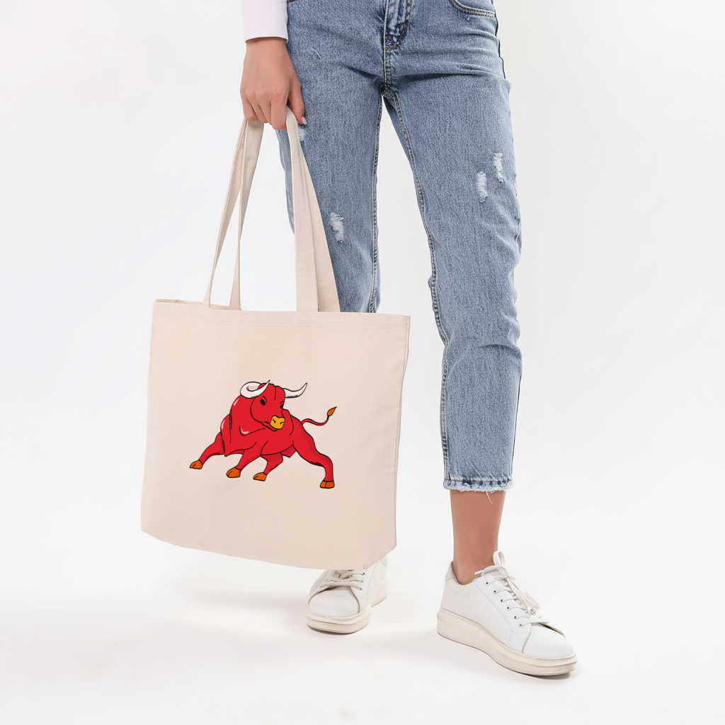Spanish Red Bull Illustration Inspired by Matador Theme Horizontal Canvas Tote Bag