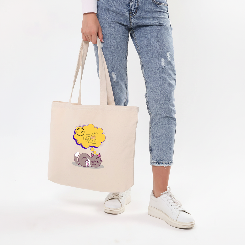 Cat Planning a 4 AM Zoomies Illustration Horizontal Canvas Tote Bag