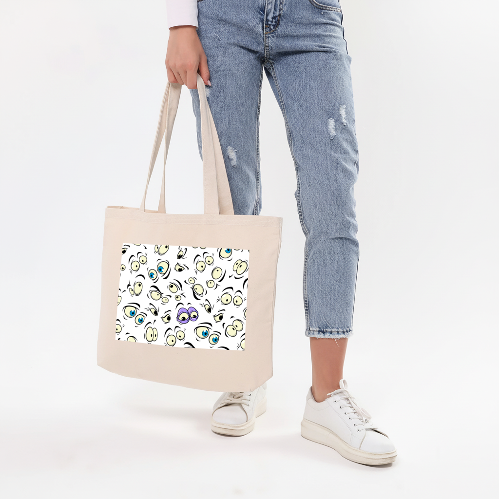 Funny Cartoon Eyes Pattern Horizontal Canvas Tote Bag