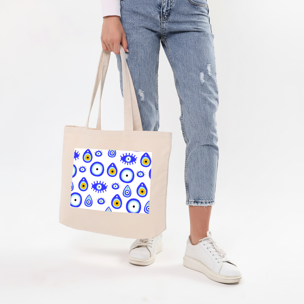 Evil Eye Pattern Horizontal Canvas Tote Bag