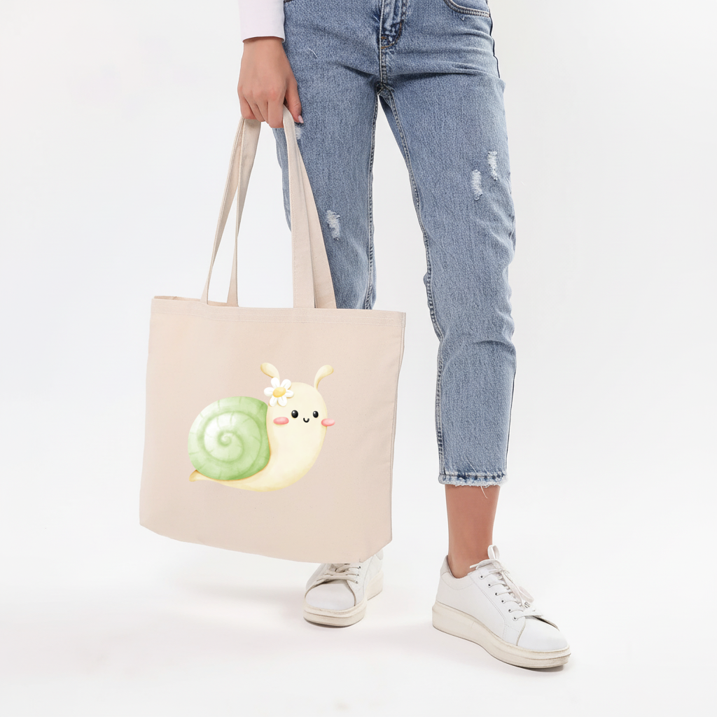 Cute Snail Illustration Horizontal Canvas Tote Bag