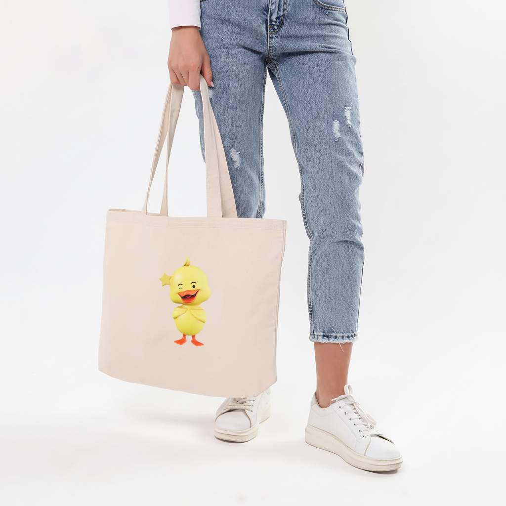 Cheerful Winking Yellow Duck with Star Horizontal Canvas Tote Bag