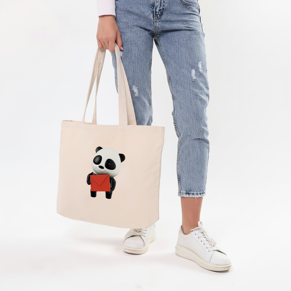 Happy Panda Character Holding Red Envelope Horizontal Canvas Tote Bag