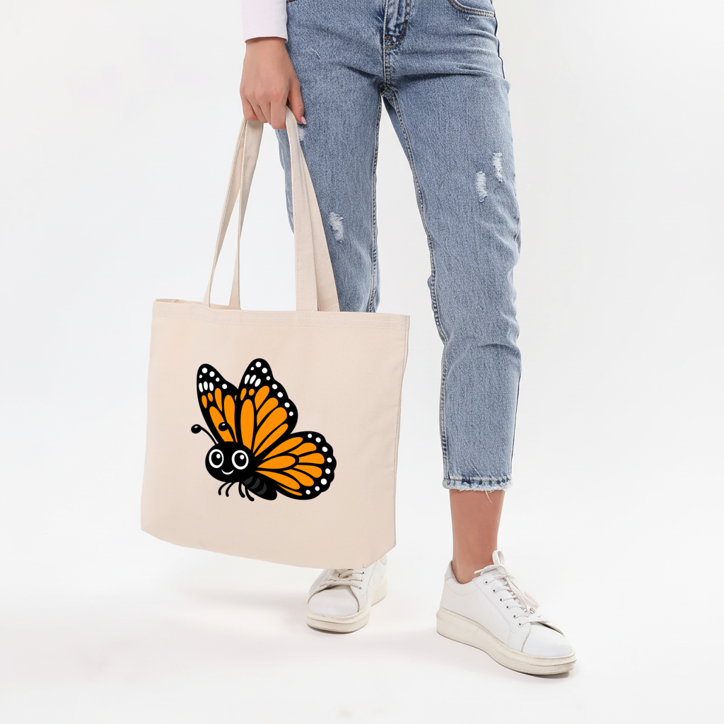 Gülümseyen Turuncu Monarch Kelebeği Yatay Canvas Çanta