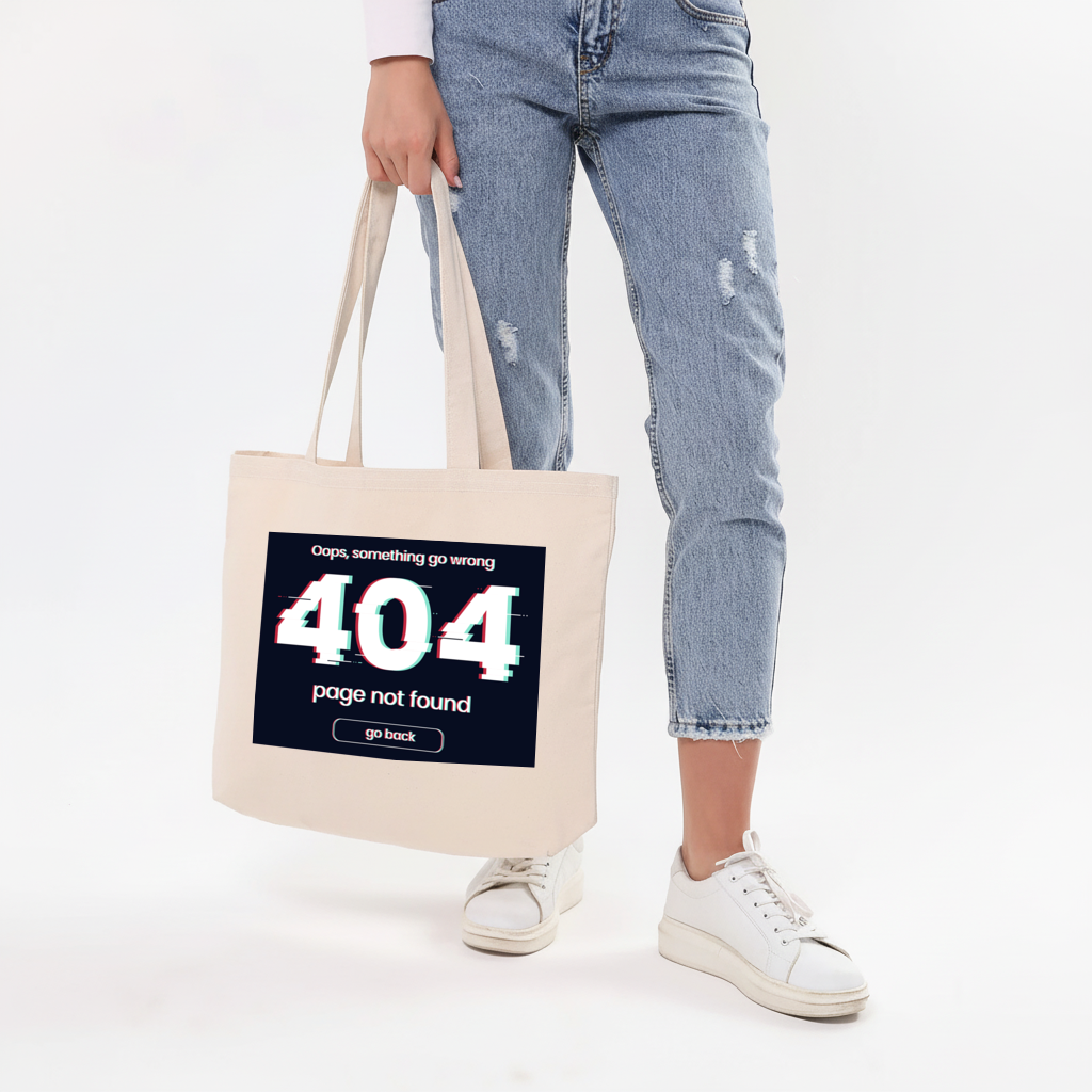 404 Error Glitch Design Horizontal Canvas Tote Bag