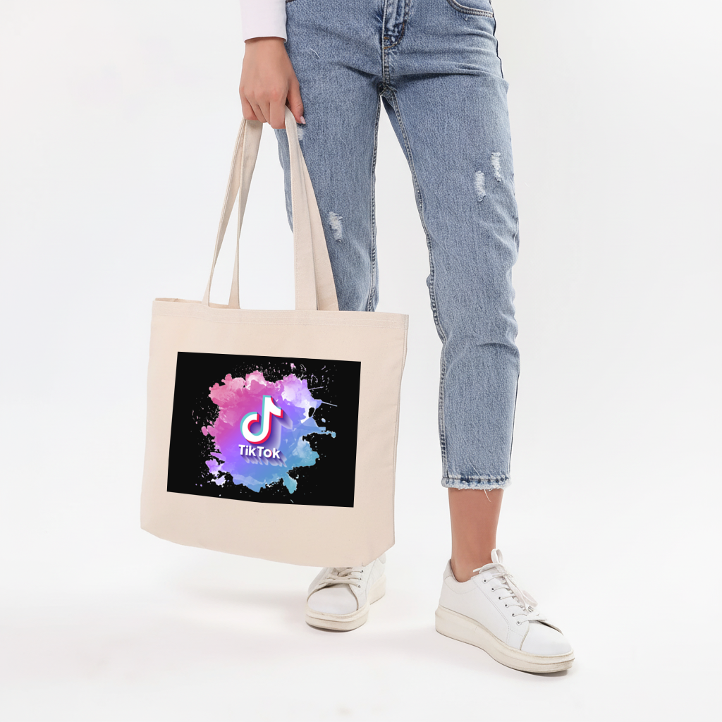 TikTok Logo with Watercolor Effect Horizontal Canvas Tote Bag