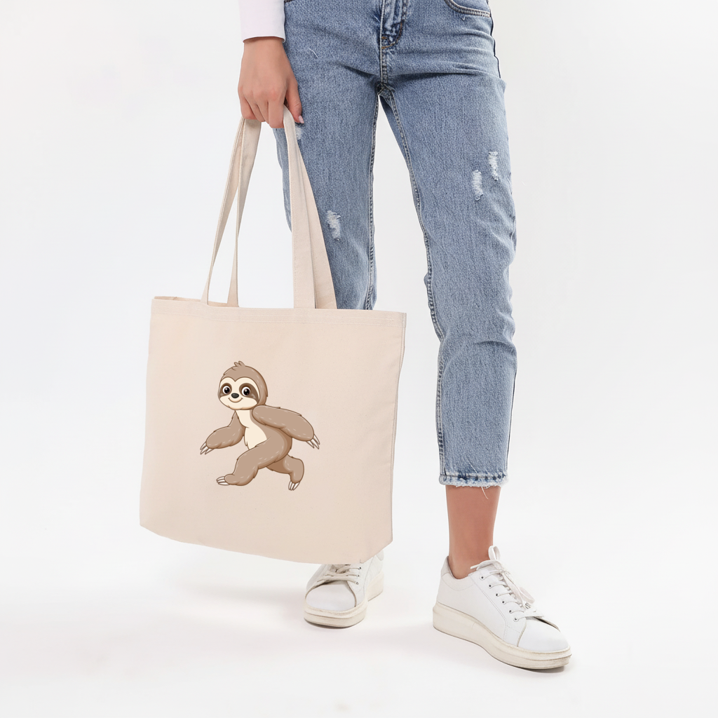 Cute Joyful Walking Sloth Horizontal Canvas Tote Bag