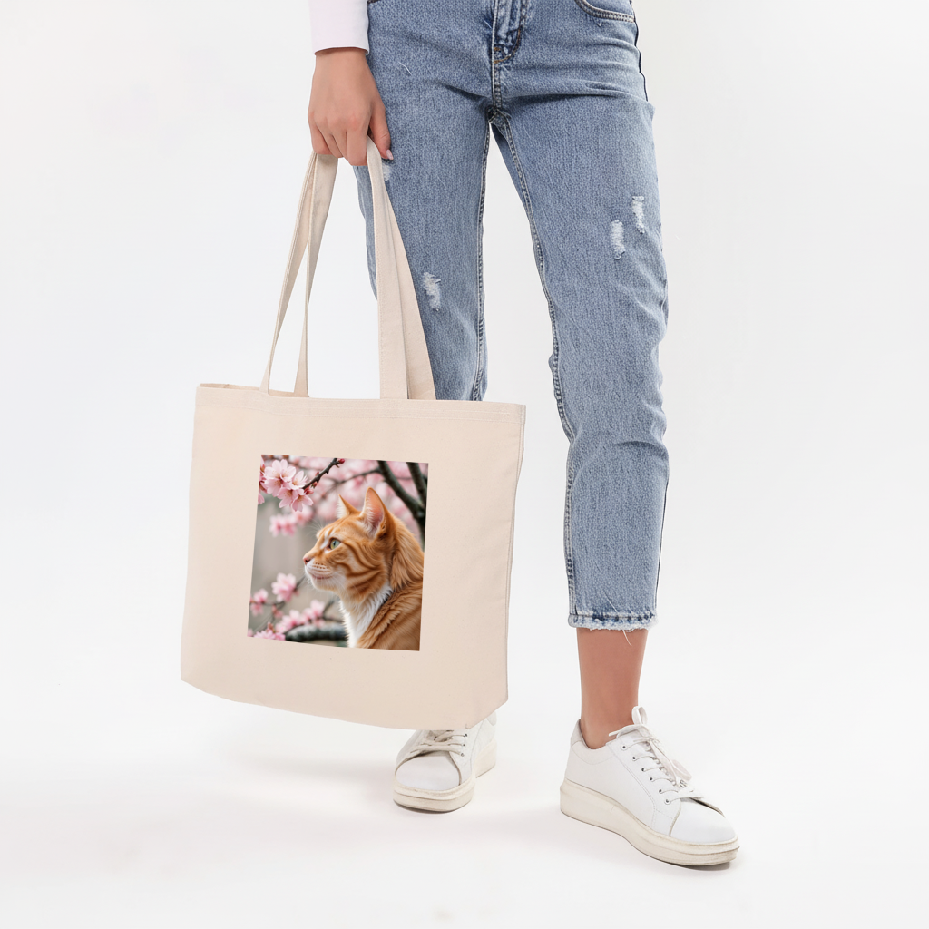 Adorable Ginger Cat Portrait Among Spring Flowers Horizontal Canvas Tote Bag