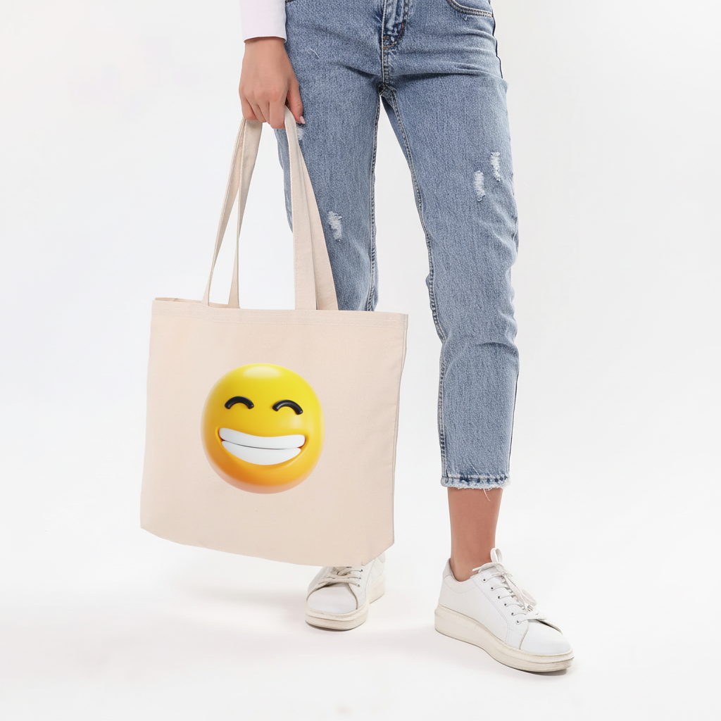 3D Smiling Emoji Horizontal Canvas Tote Bag