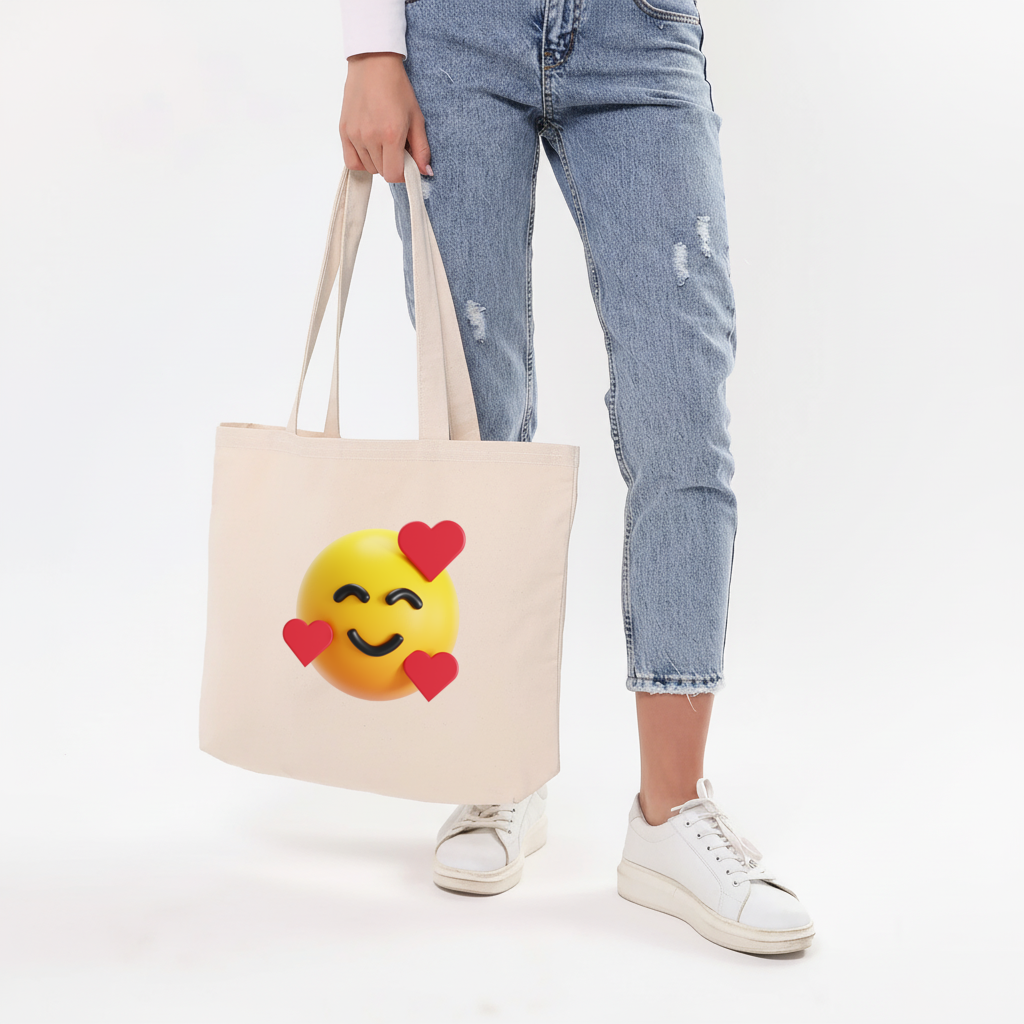 3D Hearts Smiling Emoji Horizontal Canvas Tote Bag