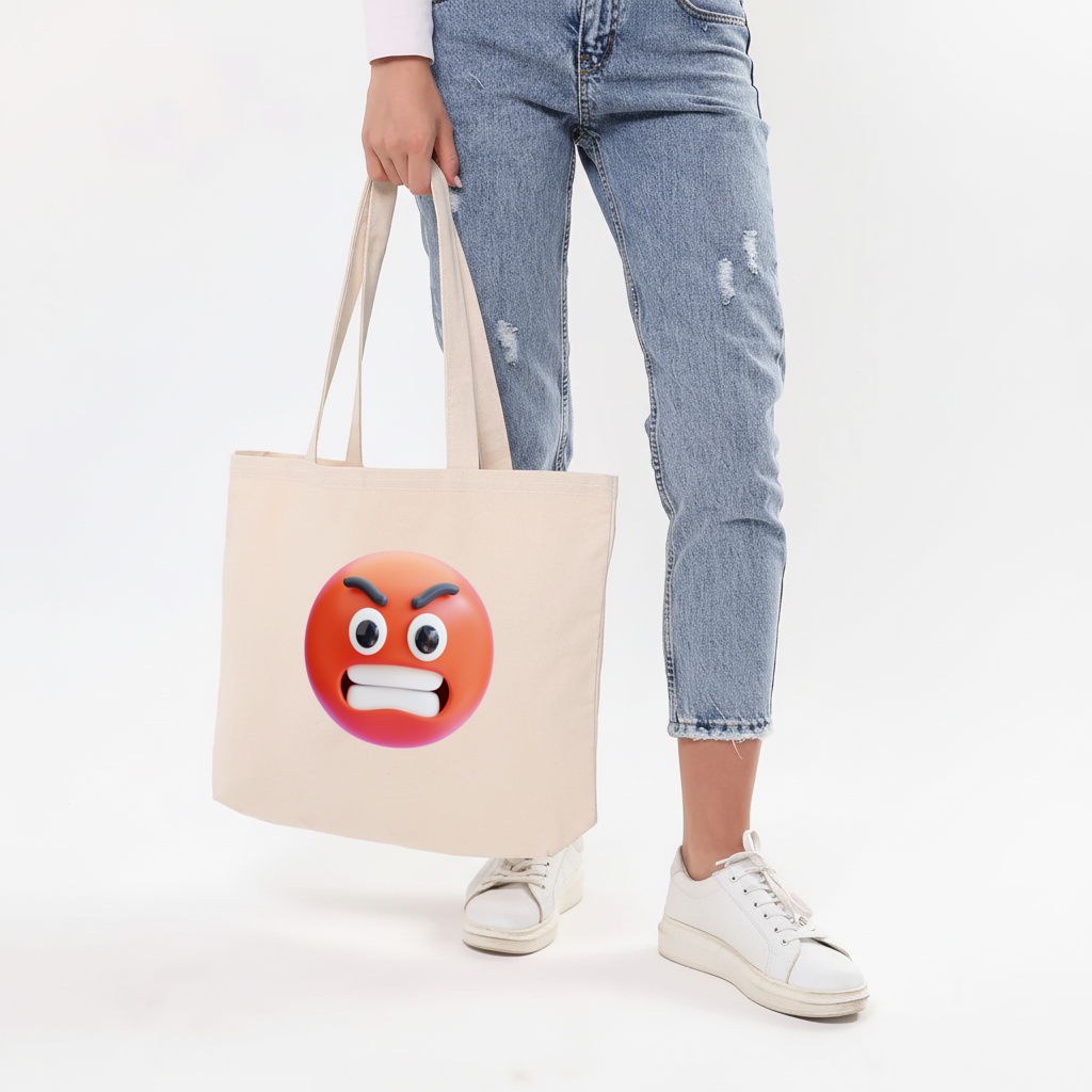 3D Angry Emoji Horizontal Canvas Tote Bag