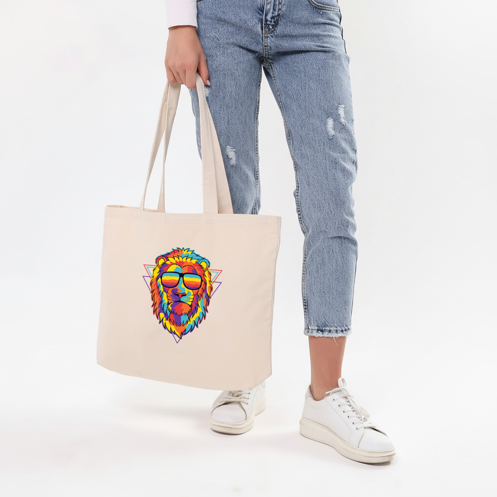 Colorful Retro Sunglasses Lion Horizontal Canvas Tote Bag