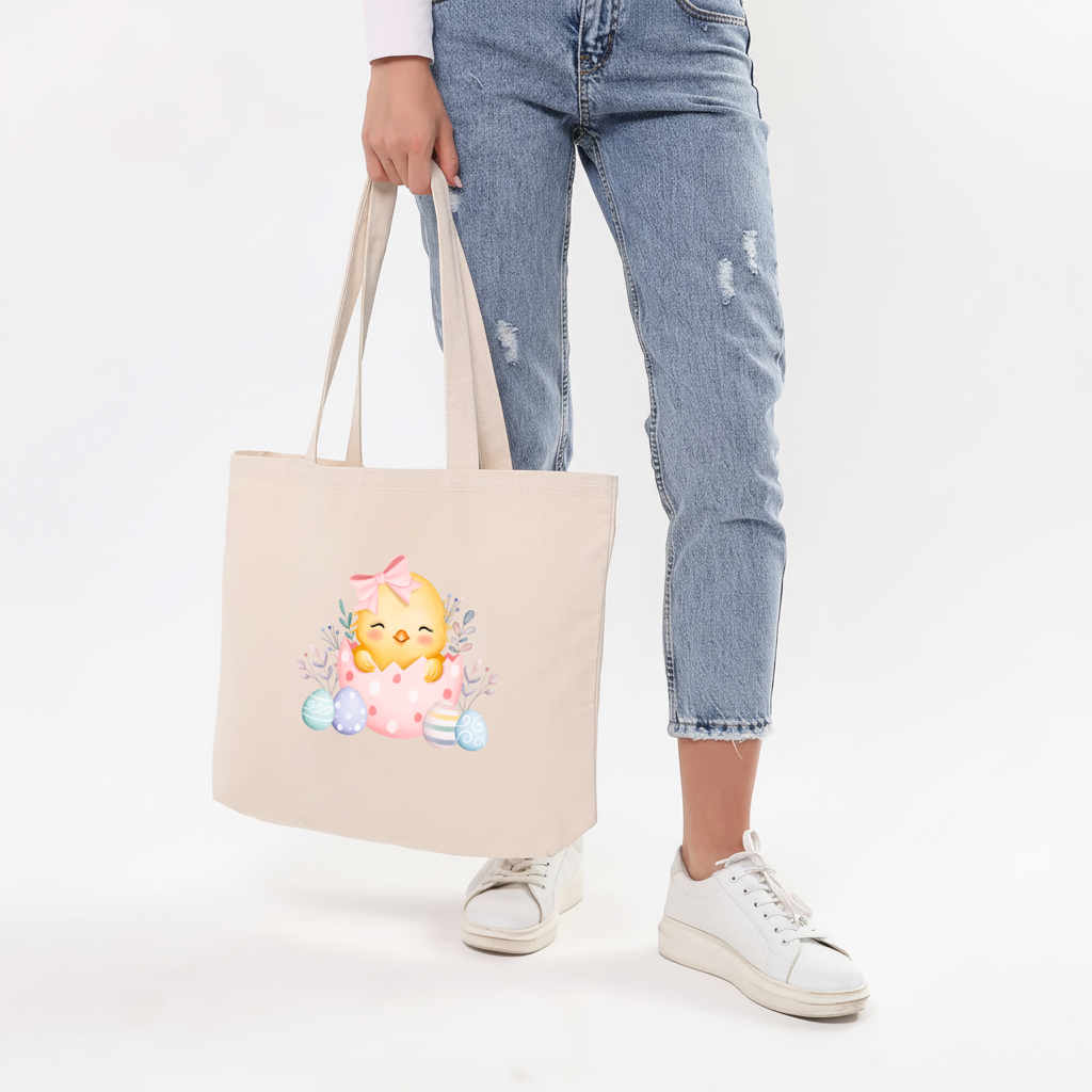 Easter Chick with Eggs Horizontal Canvas Tote Bag