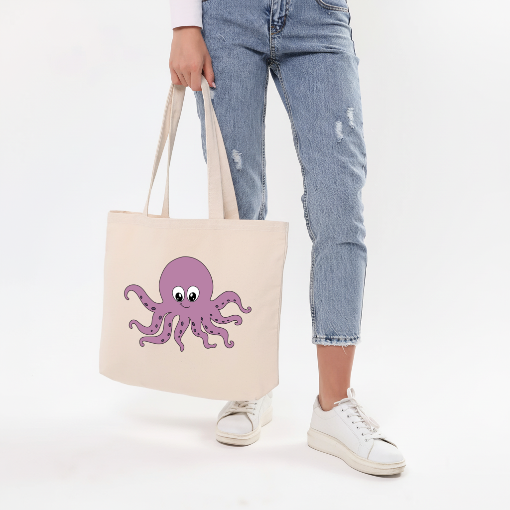 Cute Purple Octopus Horizontal Canvas Tote Bag