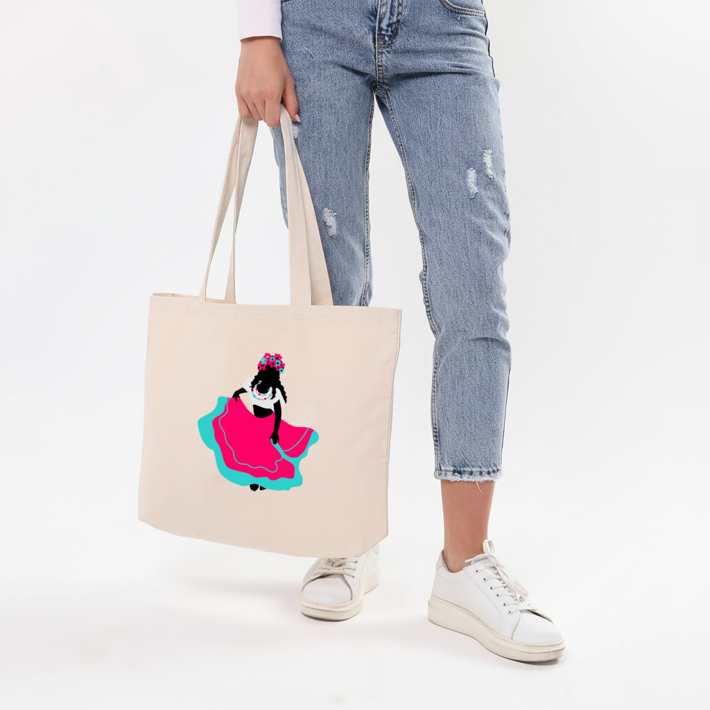 Mexican Folklorico Dancer Silhouette Horizontal Canvas Tote Bag