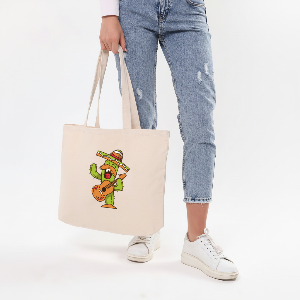 Mariachi Cactus Playing Guitar Horizontal Canvas Tote Bag