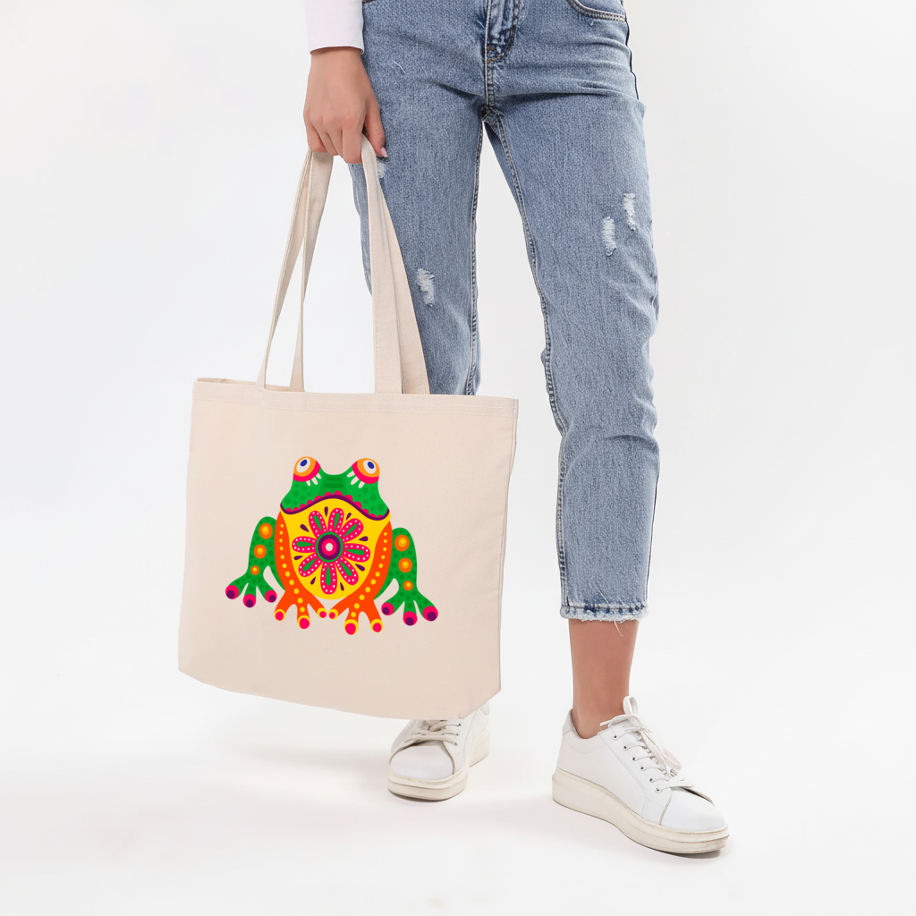 Mexican Alebrije Frog Horizontal Canvas Tote Bag