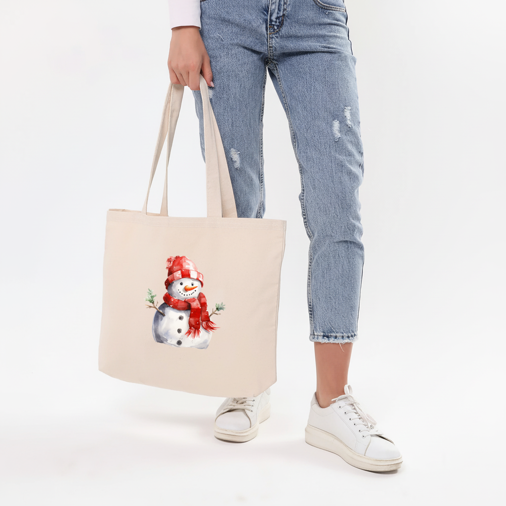 Cozy Red Scarf Snowman Horizontal Canvas Tote Bag