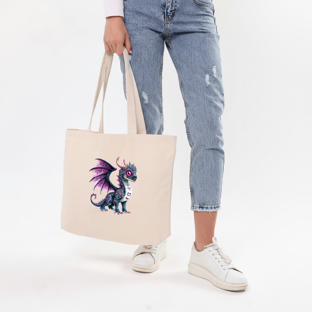 Purple Sugar Skull Dragon Horizontal Canvas Tote Bag