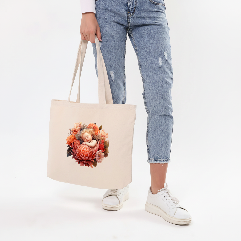 Ethereal Cottagecore Sleeping Baby Horizontal Canvas Tote Bag