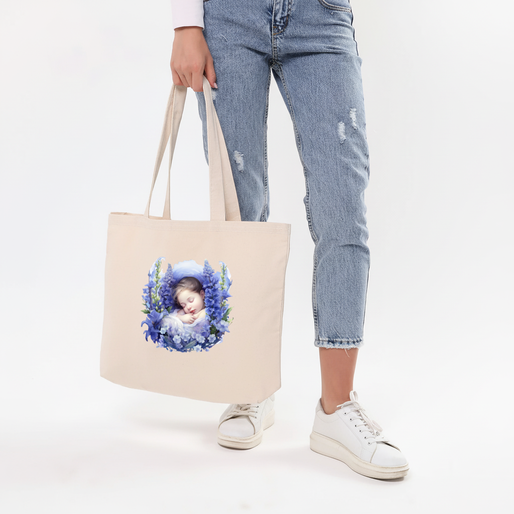 Sleeping Baby Blue Larkspur Horizontal Canvas Tote Bag