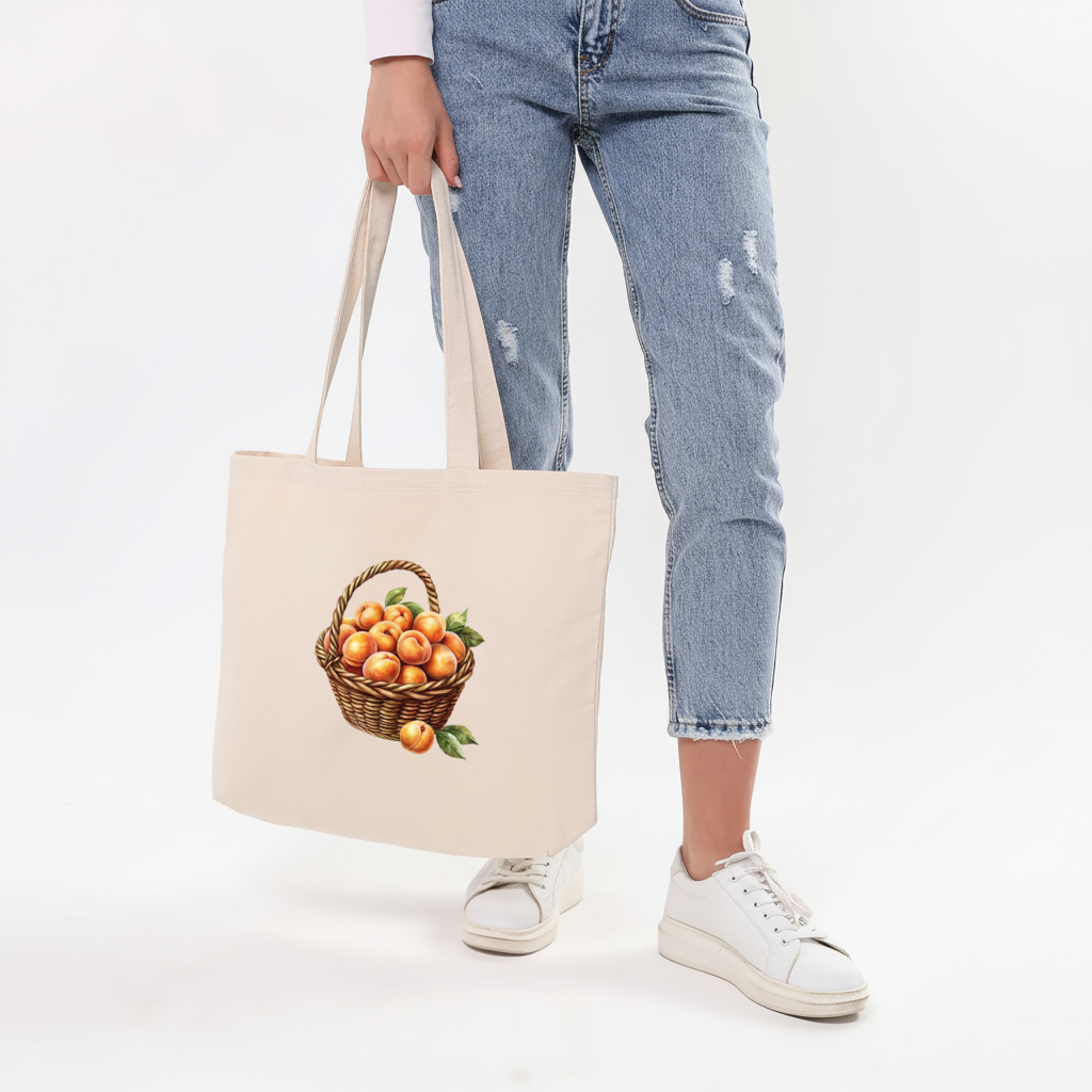 Fresh Peaches in Wicker Basket Horizontal Canvas Tote Bag