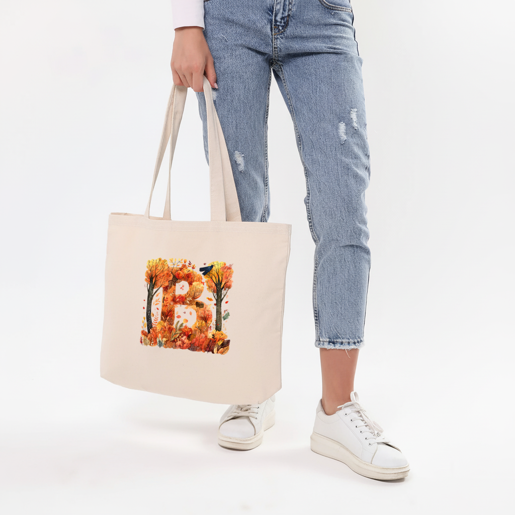 Fall Foliage Letter B Horizontal Canvas Tote Bag